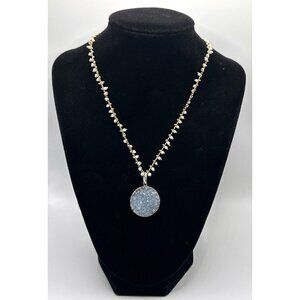 Maximal Art‎ Beaded Chain Necklace with Blue Druzy Pendant 17”
